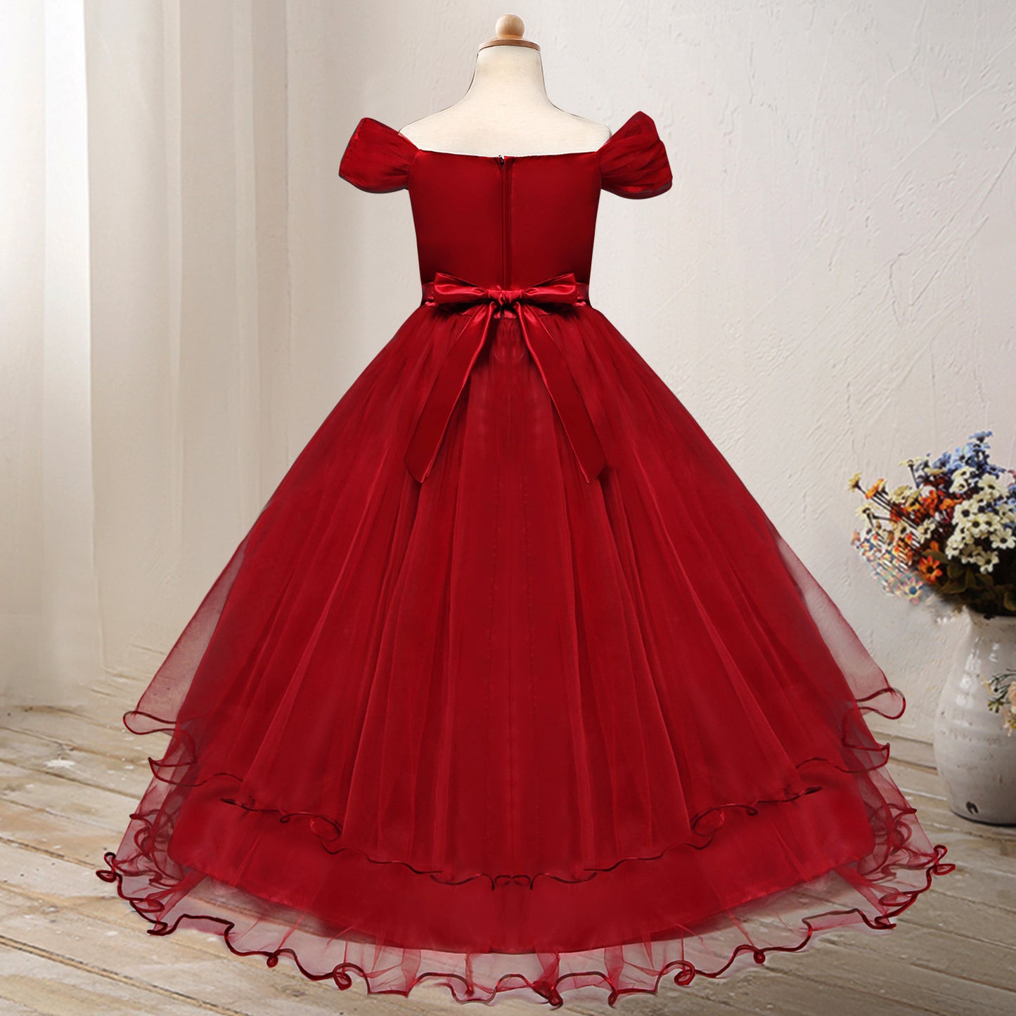 En-axel Princess Flower Dress Kostym