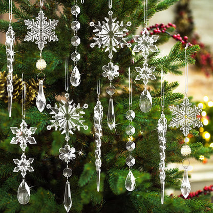 Pendentifs suspendus pour arbre de noël, 10 pièces, bande de glace en acrylique, plafond de neige, ornements de noël, décoration de nouvel an, décoration de maison