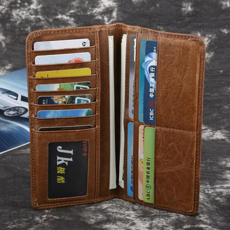 Cowhide Wallet Retro Vaxad Cowhide Läder Plånbok Mynt med fler kort plånboka