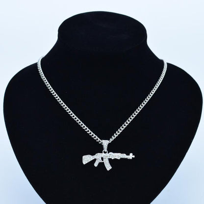 Cool gothique pistolet forme pendentif strass armée Style mâle collier hommes colliers bijoux 