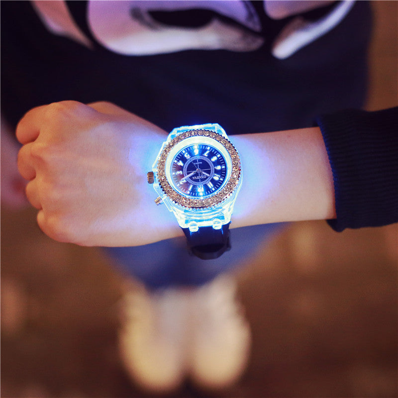 LED Luminous Watches Geneva Women Quartz Watch Women Ladies Silicone Bracelet Watches