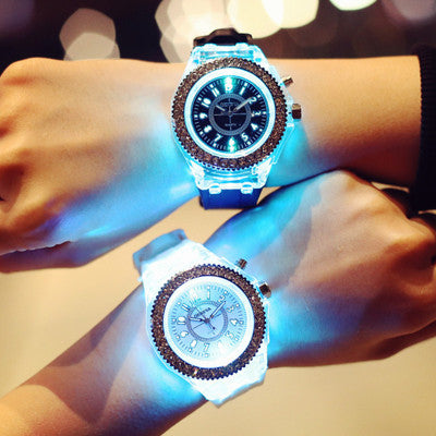 LED Luminous Watches Geneva Dam Quartz Watch Dam Dam Silikon Armband Klockor