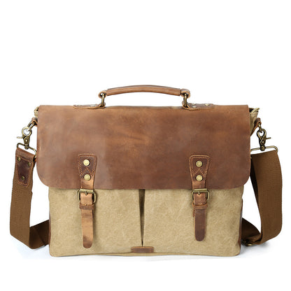 Källdokumentet man väska Canvas Bag Shoulder Handväska retro dator med galen hästläderväska