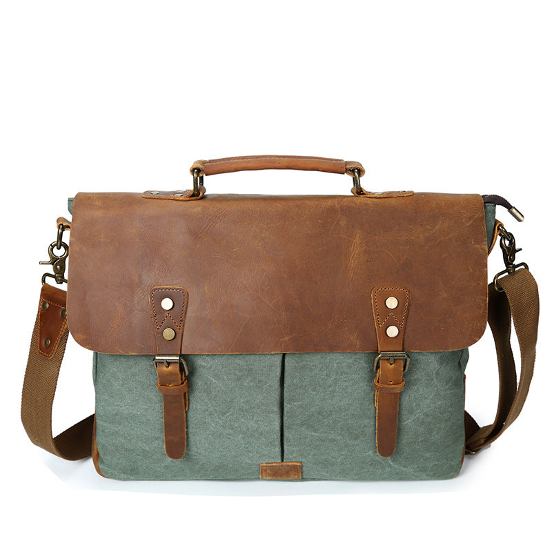 Källdokumentet man väska Canvas Bag Shoulder Handväska retro dator med galen hästläderväska