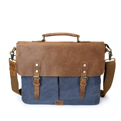 Källdokumentet man väska Canvas Bag Shoulder Handväska retro dator med galen hästläderväska