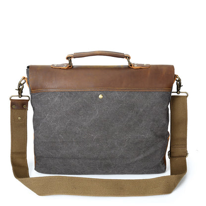 Källdokumentet man väska Canvas Bag Shoulder Handväska retro dator med galen hästläderväska