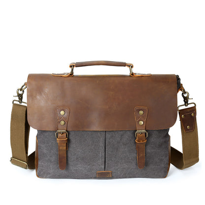 Källdokumentet man väska Canvas Bag Shoulder Handväska retro dator med galen hästläderväska