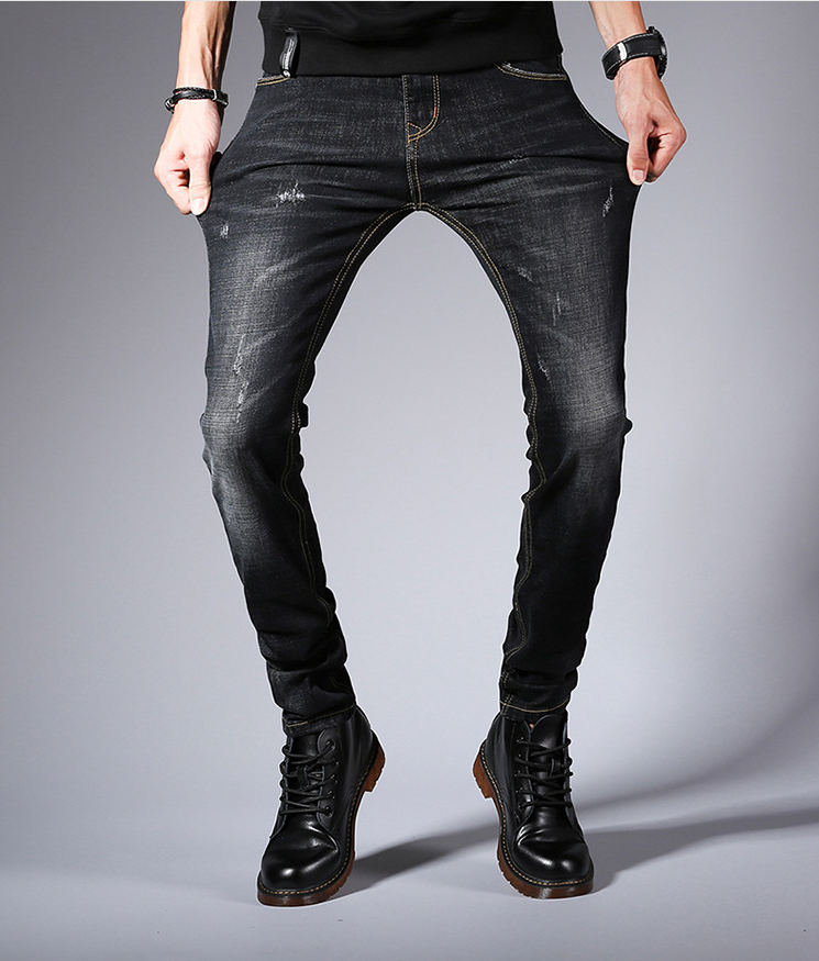 New Jeans Men\'s Korean Edition Fashion Slim Bottom Pants Young Students Elastic Black Pants