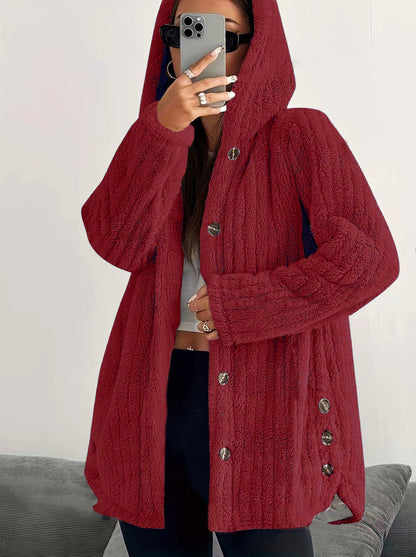 Hooded Loose Plush Coat Women's Regular Sleeve