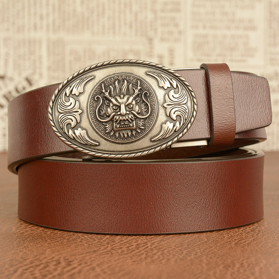 Men's Personality Belt Real Cowhide Ethnic Style Faucet Automatic