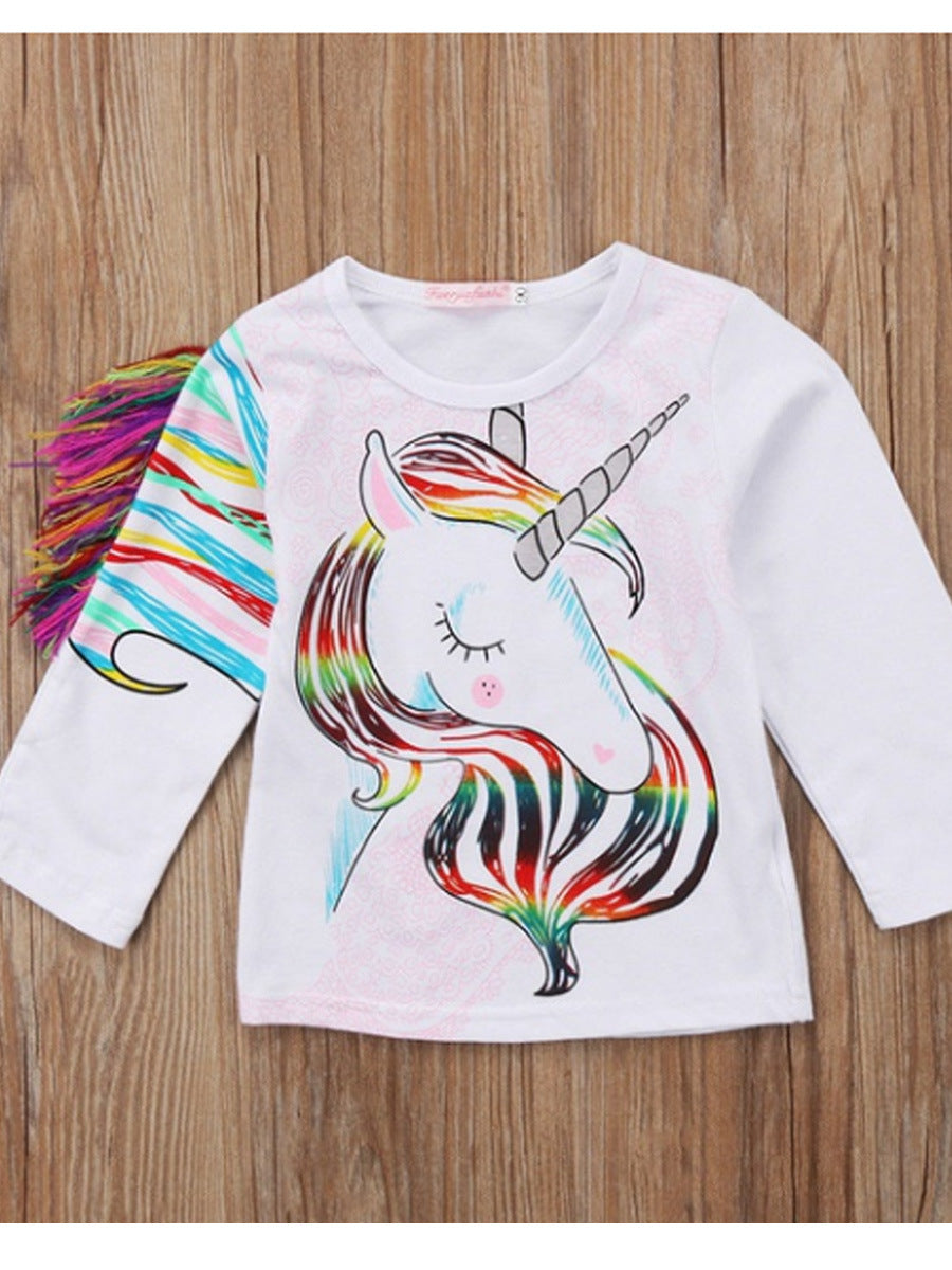 Transfrontalier pour le commerce extérieur Europe et Amérique ins explosion vêtements pour enfants T-shirt d'impression de crin de cheval stéréo pour enfants 