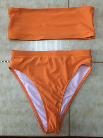 Sexy Two-Piece Breast Wrap Swimsuit Bikini Set Tube Top Set