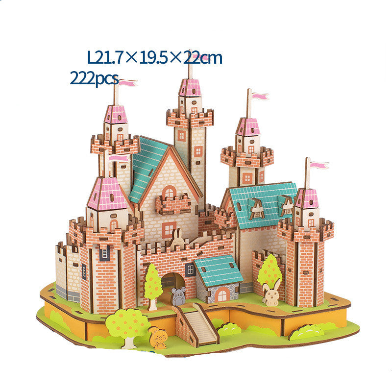 Wood Building Model Puzzles Toy 3d Three-dimensional Puzzle Board