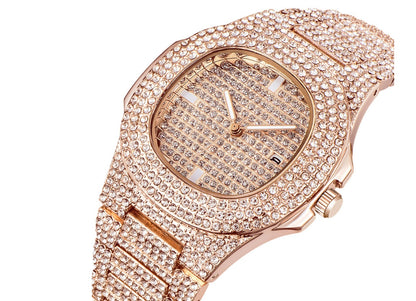 Herrklockor Lyxmärke Fashion Diamond Date Quartz Watch 