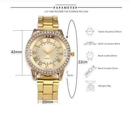 Vansvar Brand Rose Gold Watch Luxury Women Dress Rhinestone Quartz Watch Casual Women Stainless Steel Wristwatches Female Clock