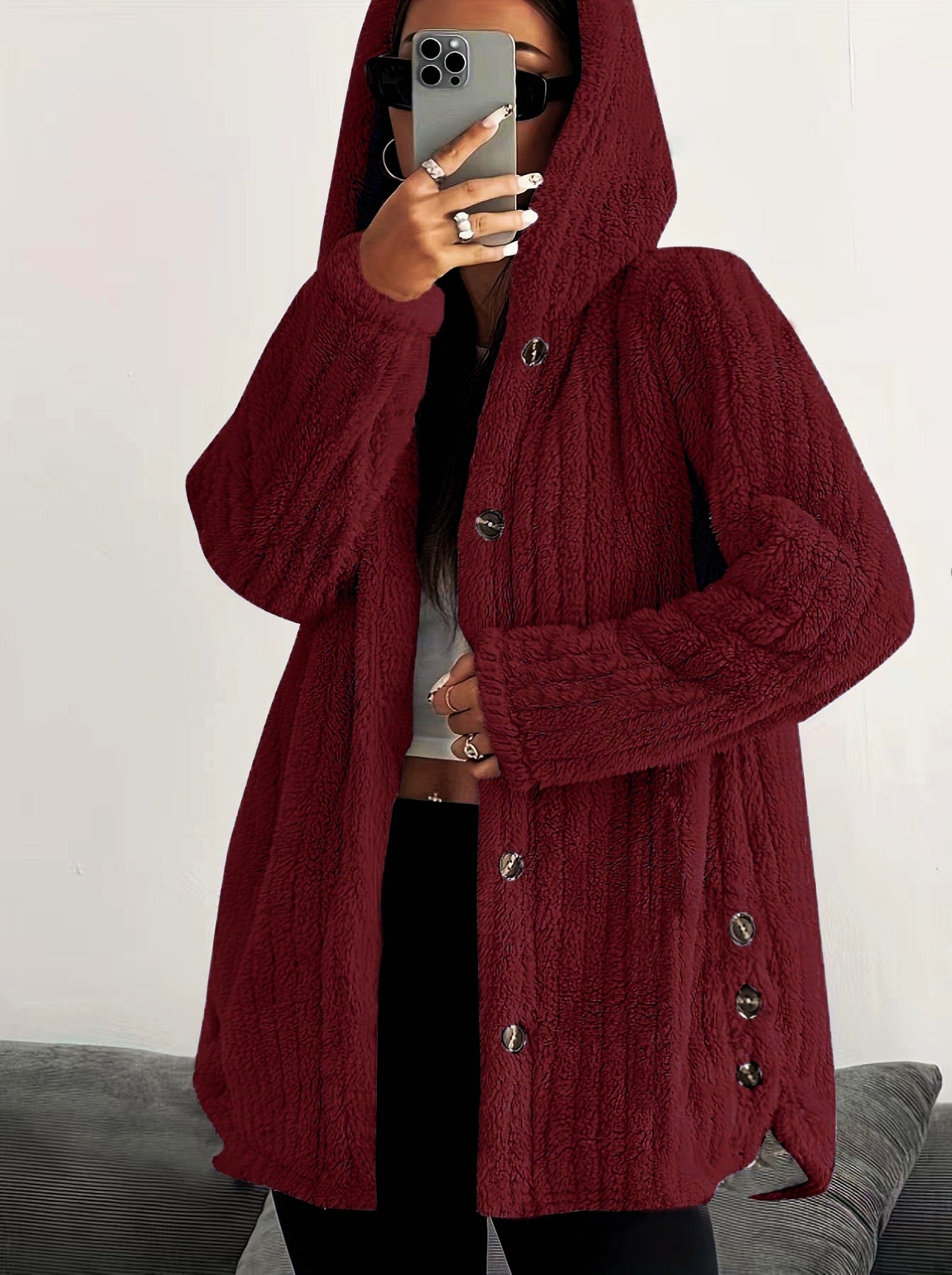 Hooded Loose Plush Coat Women's Regular Sleeve