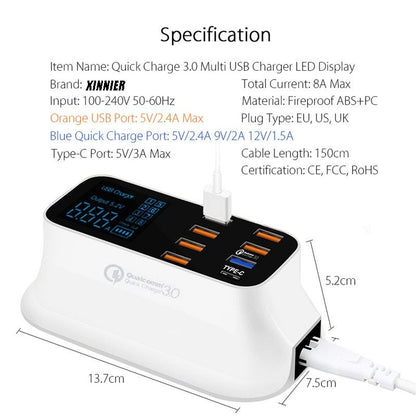 Quick Charge 3.0 Vanlig Smart USB-laddarstation