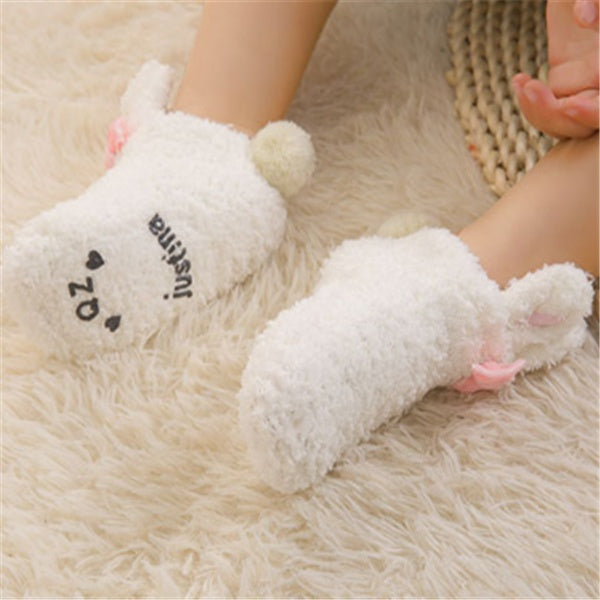 Winter Coral Fleece Baby Girls Socks Newborn Soft Cute Rabbit Baby Socks