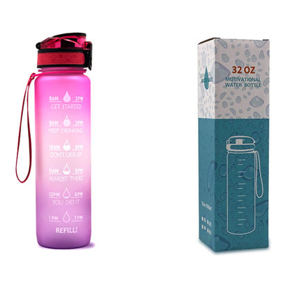 Bouteille d'eau Tritan 1L avec marqueur de temps, couvercle de rebond, bouteille d'eau de motivation, tasse étanche pour cyclisme, bouteilles de sport et de Fitness