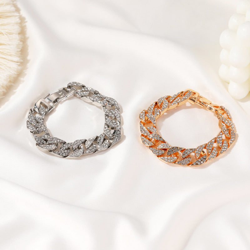 Kubanskt tjockt länkkedjearmband punk lyxiga kristallarmband för kvinnor och män smycken guldfärgade strassarmband bling nytt