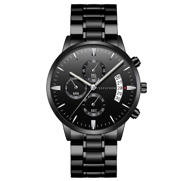 Montres en acier inoxydable pour hommes avec calendrier de loisirs d'affaires montres à Quartz étanche montres en acier raffiné noir