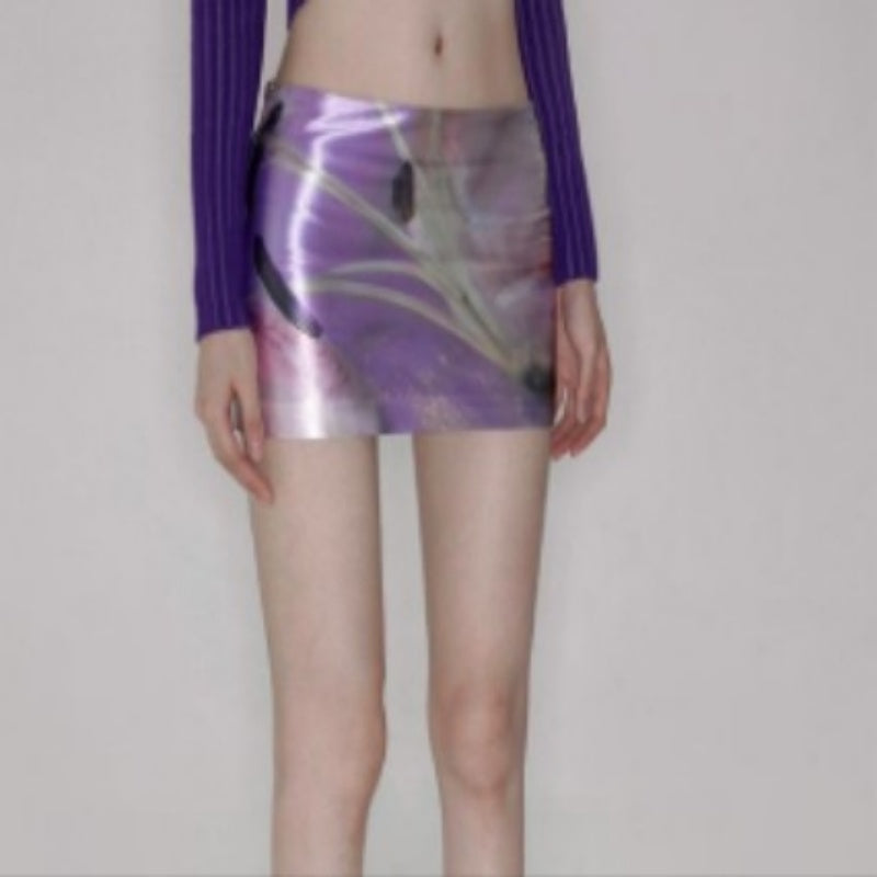 Purple Floral Stretch Printed Skirt