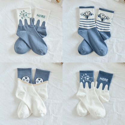 Student Socks Children's Medium Long Blue Striped Socks