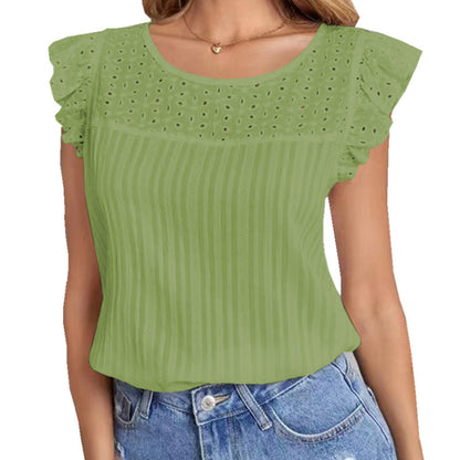 Women's Patchwork Sleeveless Ruffled T-shirt