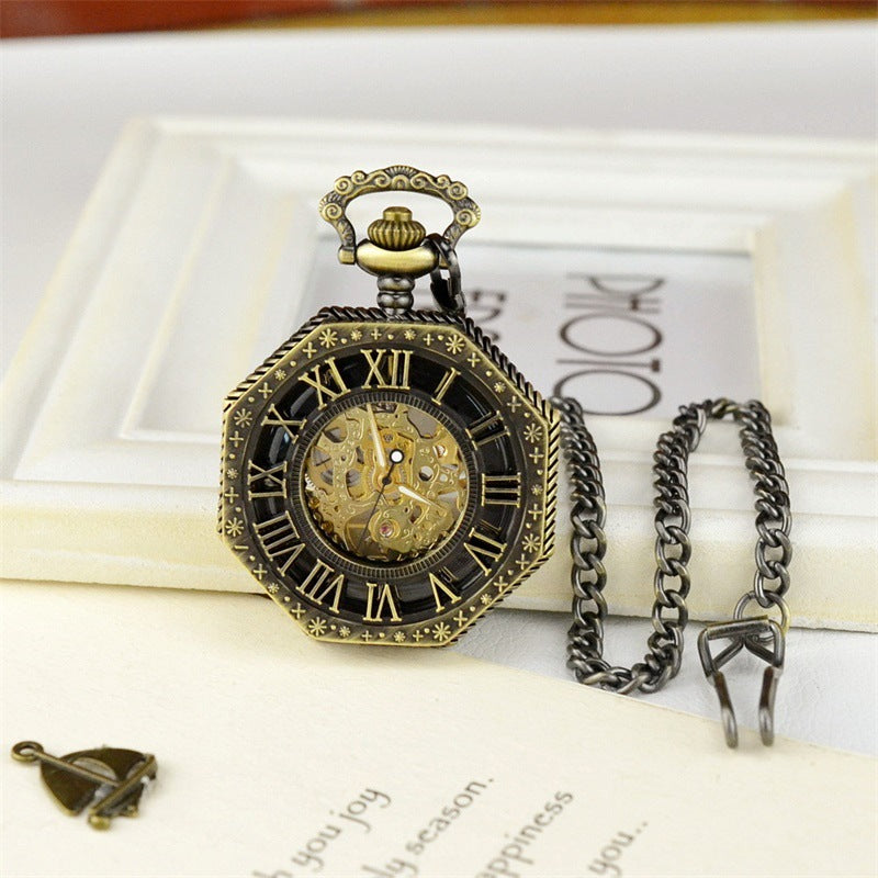 Openwork Pocket Watch Carved Octagonal Mechanical Pocket Watch Vintage Roman