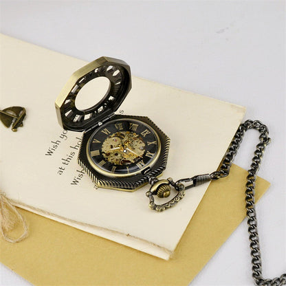 Openwork Pocket Watch Carved Octagonal Mechanical Pocket Watch Vintage Roman