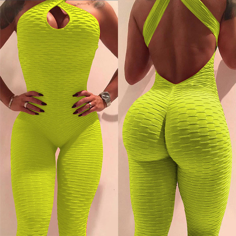 Yoga Jumpsuit Cross Design Backless träningsoverall hel body