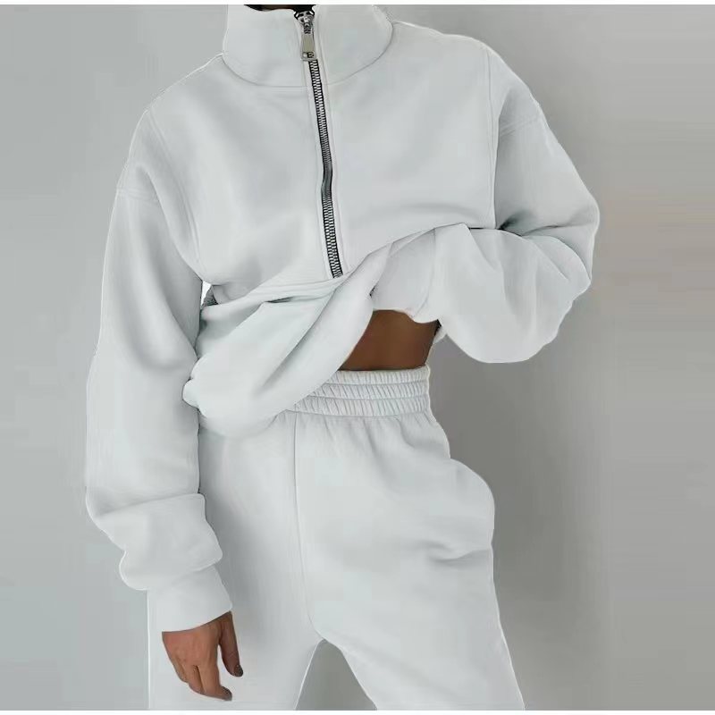 Stand Collar Suit Zip Up Crop Sportswear Long Sleeve Sweatshirt And Trousers For Spring Fall Women's Clothing