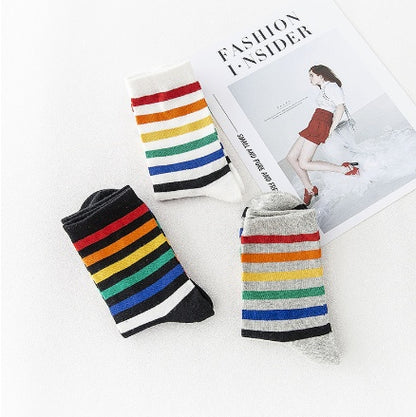 Autumn and winter new ladies in the tube socks candy-colored pinstripes cotton street skateboard tide socks high help women socks