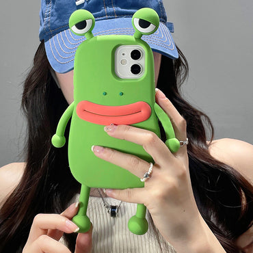 Roligt Silikon 3D Frog Telefonfodral För IPhone 14 13 11 12 Pro Max XS XR X 7 8 Plus SE Cartoon Cute Shockproof Bumper Cover