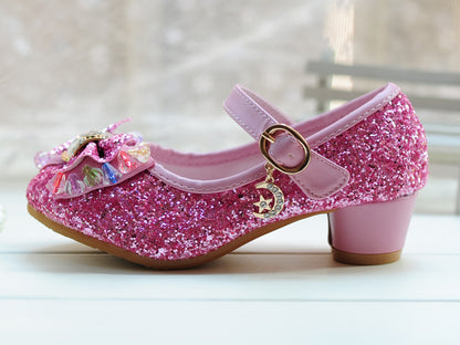 Chaussures à talons hauts pour filles, chaussures de princesse en cristal pour enfants moyens et grands