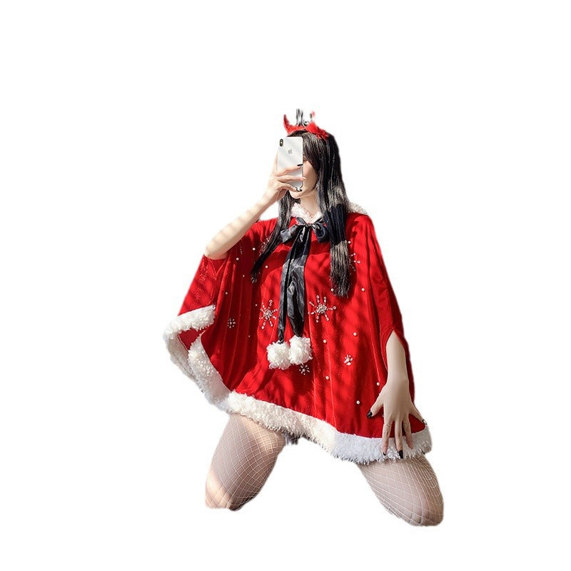 Women's Fashion Casual New Year Print Christmas Bowknot Costume