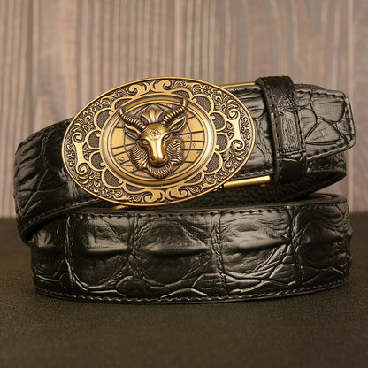 Men's Double Leather With Automatic Belt Buckle