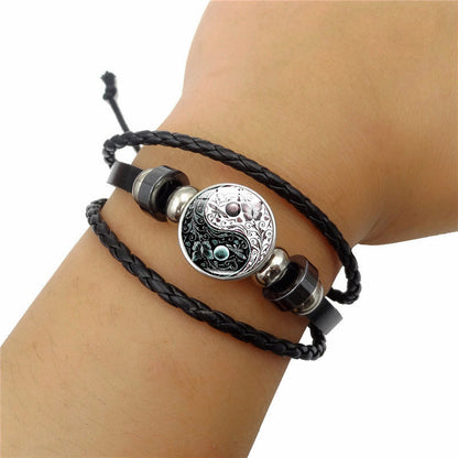 TaiYin Yang Charm Bracelet Multilayer Braided Bracelet Vintage Jewelry Mens Leather Bracelets for Women Gift