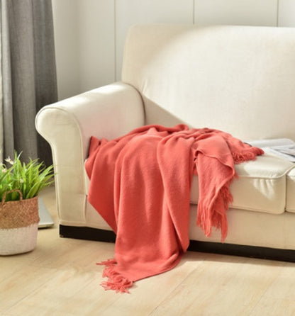 Sunday Cozy Fringed Knitted Blanket