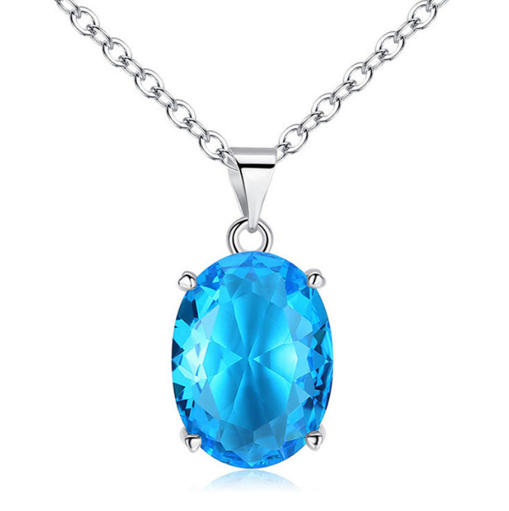 Chic Blue Crystal Zircon Pendant halsband för kvinnor trendig enkel kedja halsband 2021 Mode smycken gåva s