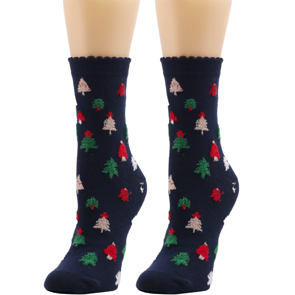 Nouvelles chaussettes européennes et américaines chaussettes de Noël chaussettes en peluche d'automne et d'hiver pour femmes chaussettes de Noël chaussettes pour femmes chaussettes mi-mollet chaussettes de Noël transfrontalières