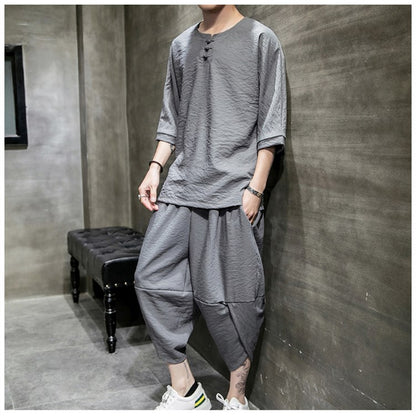 Ethnic style thin cotton and linen suit men