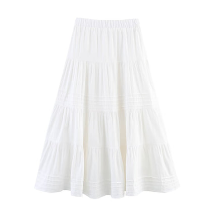 Professional Solid Color Cotton Big Hem Tiered Dress - Multi-Layer Stripes Design (Premium Cotton Cloth, Versatile Styling)