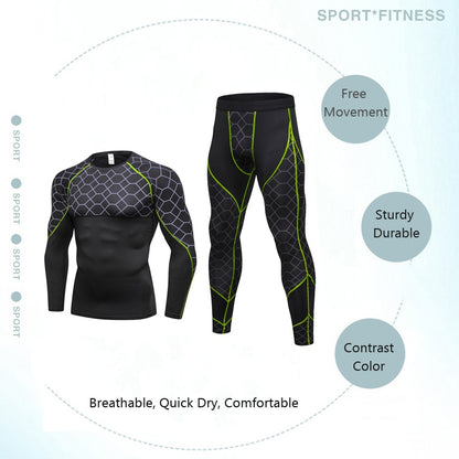 Costumes de jogging pour hommes Compression Run Vêtements de grille Ensemble de sport T-shirt long et pantalon Gym Fitness Collants d'entraînement Vêtements 2pcs Ensembles