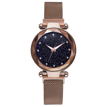 Lyxiga Damklockor Armband Set Mode Elegant Magnet Spänne Dam Starry Sky Watch Set Relogio