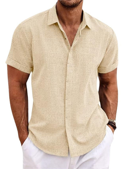 Men's Solid Color Loose Linen Short-sleeved T-shirt