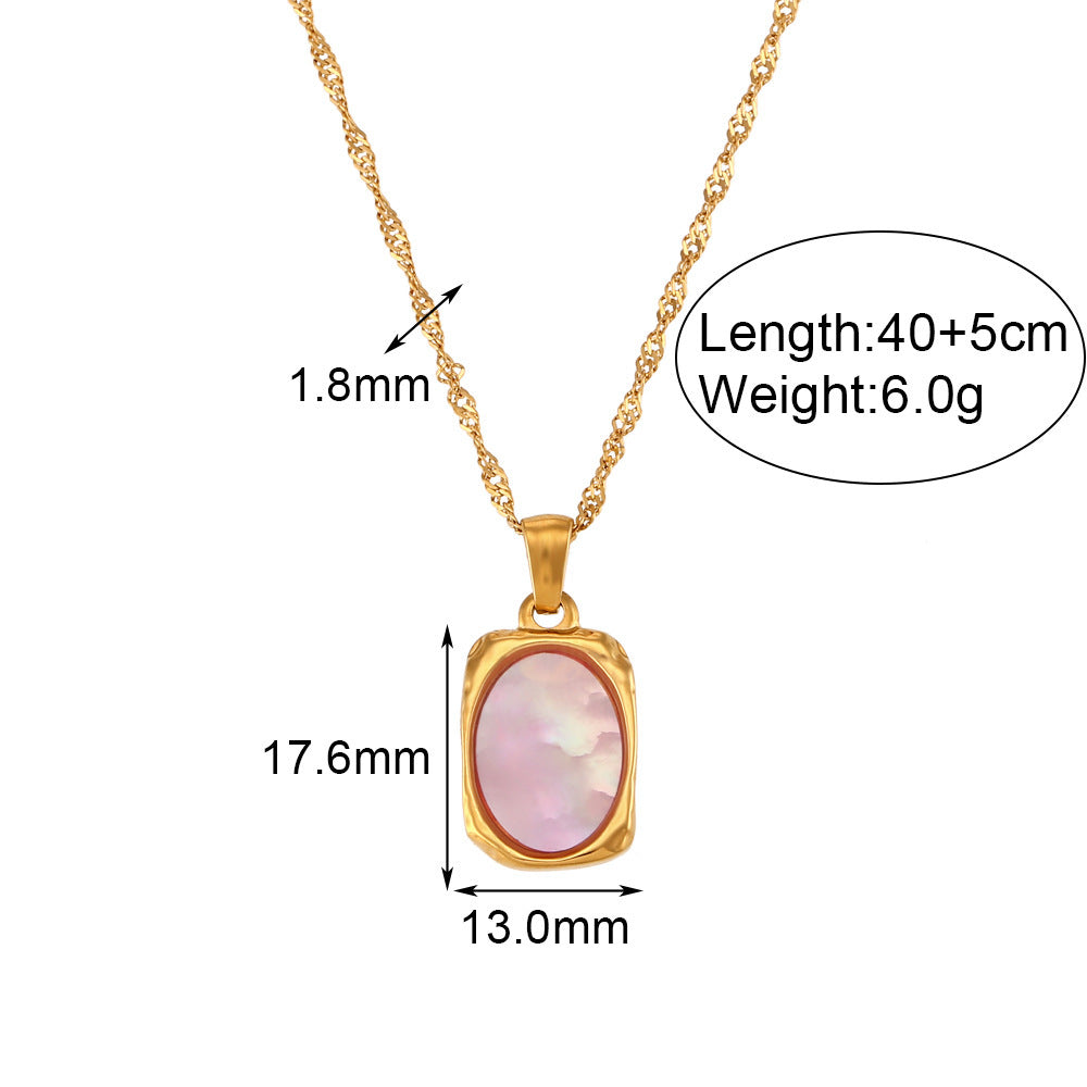 Collier pendentif miroir en forme de coquille rectangulaire en acier inoxydable pour femmes