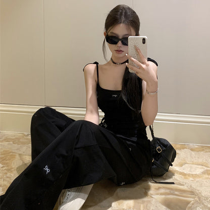 Hot Girl Loose Cargo Pants Suit Summer