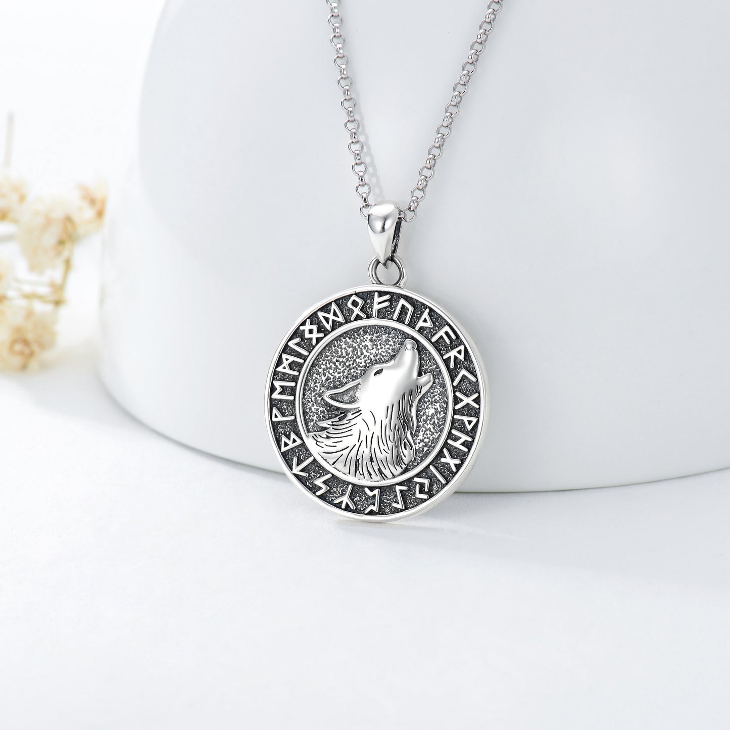 Viking Wolf Necklace Viking Jewelry Viking Runes Coin Wolf Pendant for Men Women