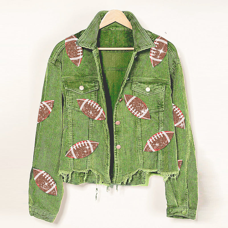 Veste en velours côtelé à la mode, veste de Baseball imprimée Rugby, hauts d'automne et d'hiver pour femmes